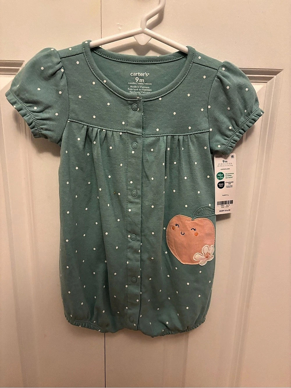 carter's Polka Dot Peach Bubble Romper Baby Girls 9M